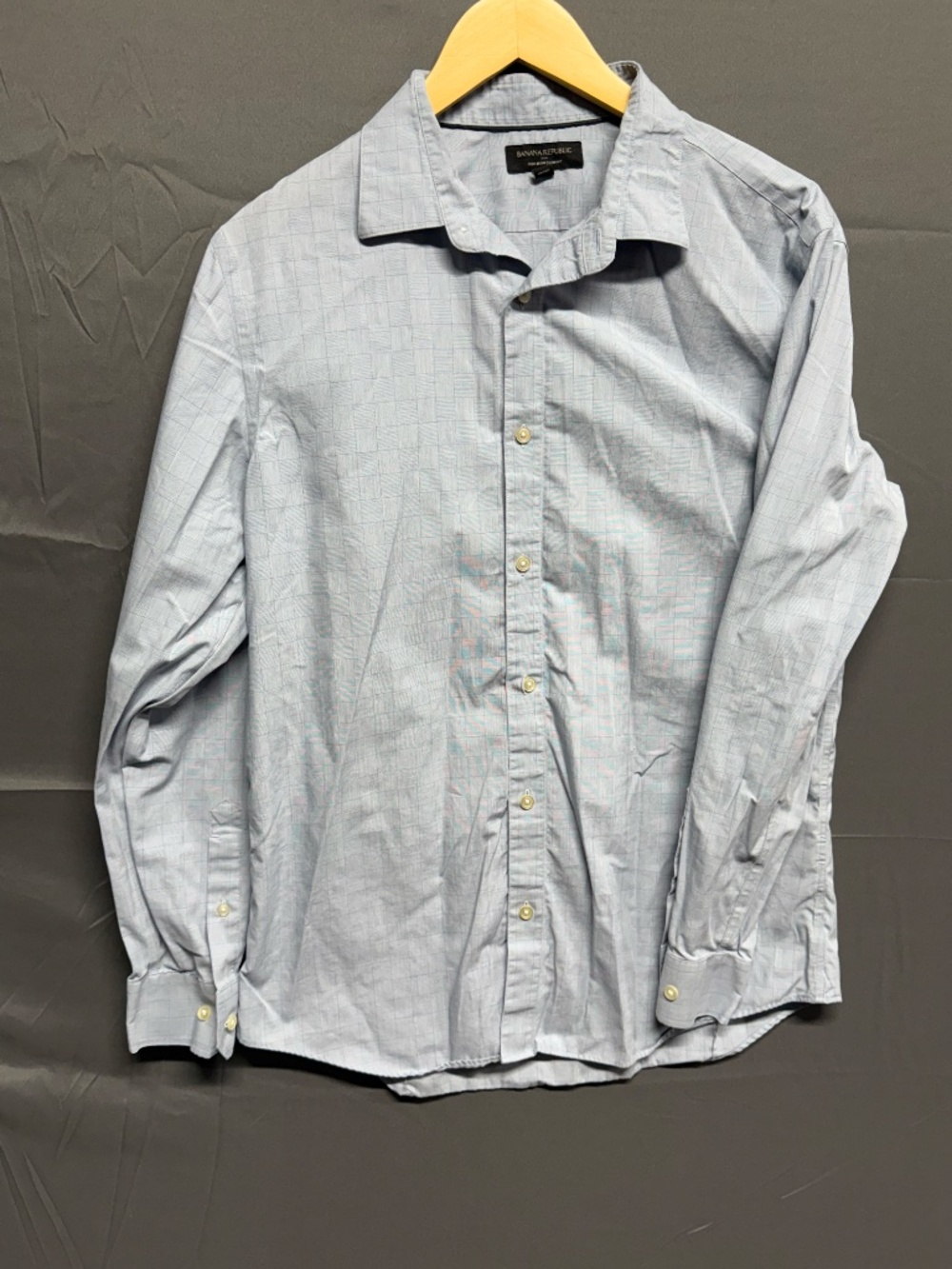 Banana Republic Non-Iron Slim Fit Dress Shirt | Blue Geometric Grid | Size L (16